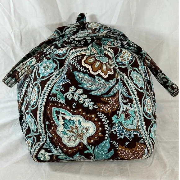 Vera Bradley Quilted Weekender Bag Brown Blue Floral Travel Duffel Y2K Boho